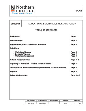 Educational and Workplace Violence Policy - Northern College ... - mynorthern