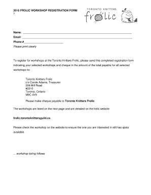 Take out restaurant business plan sample - 2015 FROLIC WORKSHOP REGISTRATION FORM 1 - frolic torontoknittersguild