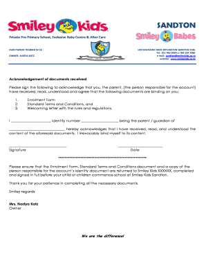 Acknowledgement of documents received - Sandton Smiley Kids - sandtonsmileykids co