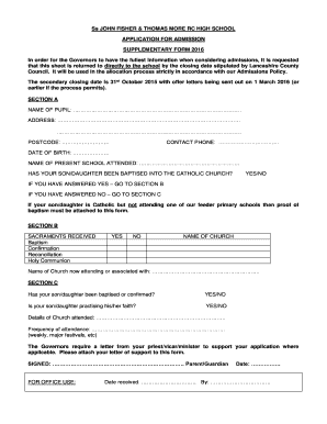 Ss JOHN FISHER THOMAS MORE RC HIGH SCHOOL APPLICATION - fishermore lancs sch