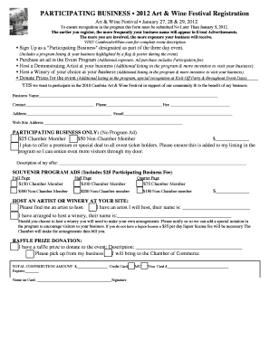 PARTICIPATING BUSINESS 201 Art Wine Festival Registration