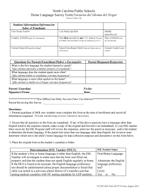 Payroll in excel sheet - BNorth Carolinab Public Schools Home Language Survey bFormb bb - person k12 nc