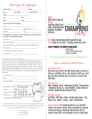 KIDS Camp 2012 Application *All fees must be prepaid prior to the day of camp - ancbt