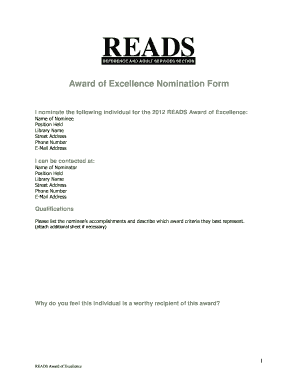 I nominate the following individual for the 2012 READS Award of Excellence - reads nhlibrarians