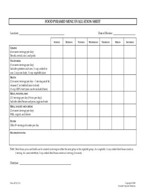 Design of menu card - menu evaluation