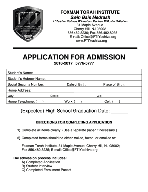 APPLICATION FOR ADMISSION - bftiyeshivabborgb