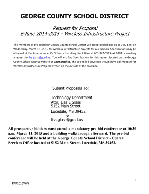 School work example - GEORGE COUNTY SCHOOL DISTRICT Request for Proposal ERate 20142015 Wireless Infrastructure Project The Members of the Board for George County School District will accept sealed bids up to 1:00 p - gcsd schooldesk