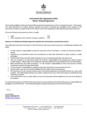 Instrument Hire Agreement 2016 Band String Programme - pcacs wa edu