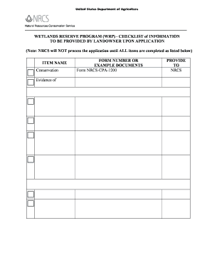 Wetlands Reserve Program Application Checklist