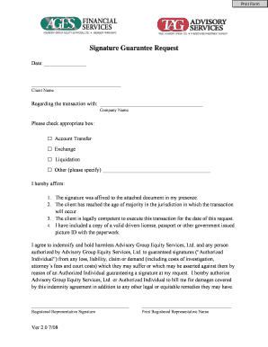 Signature Guarantee Request Form