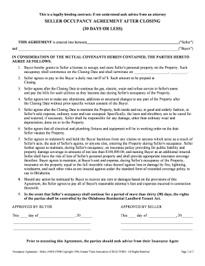 Seller Occupancy Agreement After Closing