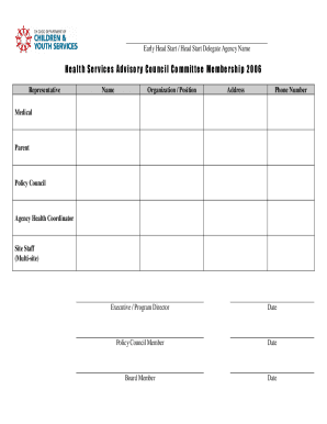Head Start Advisory Council Membership Form