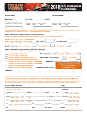 Cleveland Browns Seat Relocation Request Form
