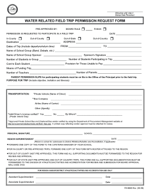 Water Related Field Trip Permission Request Form