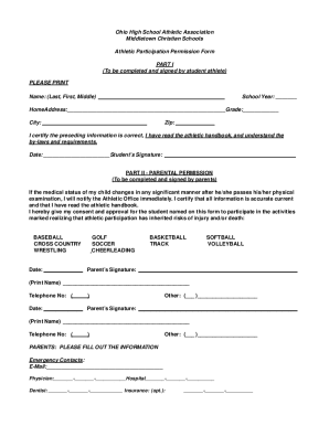 Ohio High School Athletic Participation Permission Form