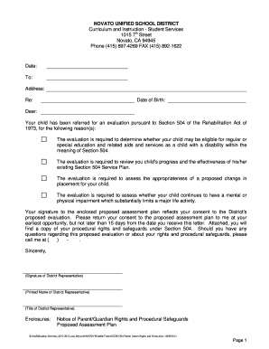 504 Parent Letter Rights amp Forms - Novato Unified School District