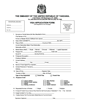 Tanzania Visa Application Form