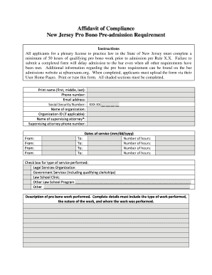 Affidavit of Compliance New Jersey Pro Bono Pre-admission bb