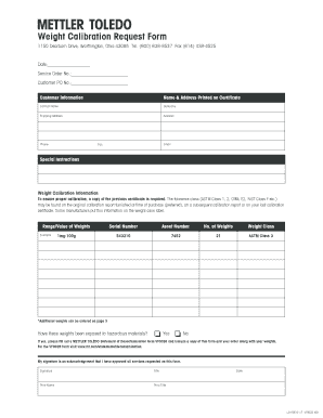Weight Calibration Request Form