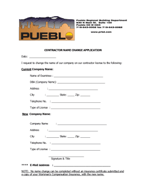 Contractor Name Change Application