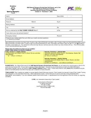 2008 Special Olympics Florida Volunteer Registration Form