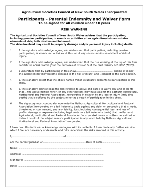 Parental Indemnity and Waiver Form