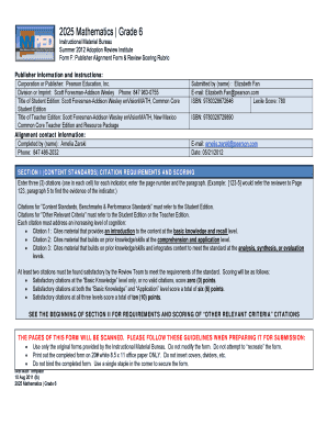 2025 Mathematics Grade 6 Publisher Alignment Form