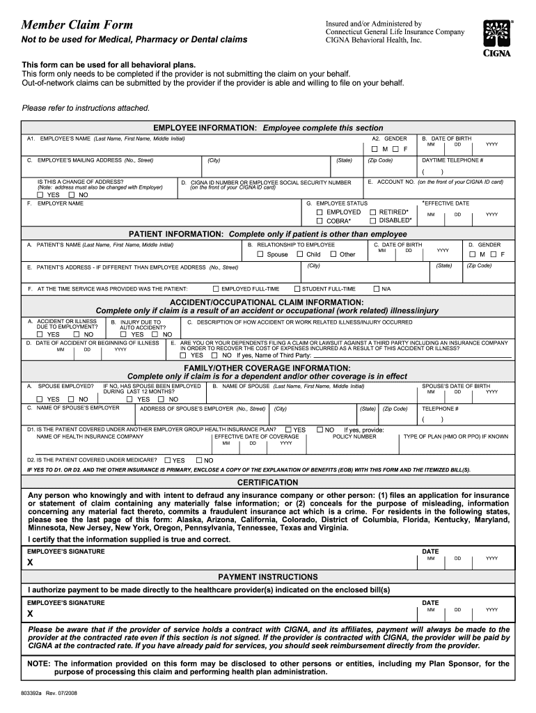 Fillable Online Out of Network Reimbursement Medical Claim Form ...