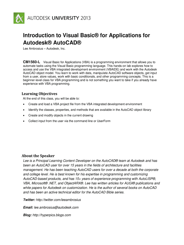 Fillable Online Introduction to Visual Basic® for Applications for ...