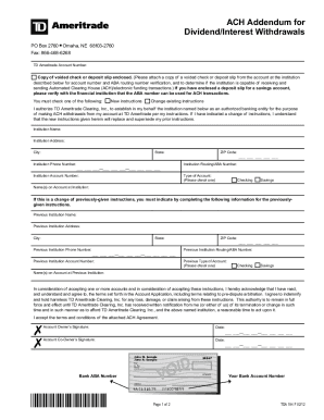 ACH Addendum for Dividend/Interest Withdrawals