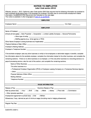 California Employee Notice Form