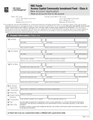 RBC Funds New Account Application
