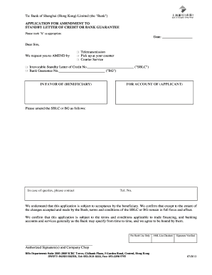 Guarantee of payment letter - BApplicationb for Amendment to Standby Letter of Credit or Bank bb