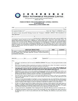 Proxy Form for Extraordinary General Meeting