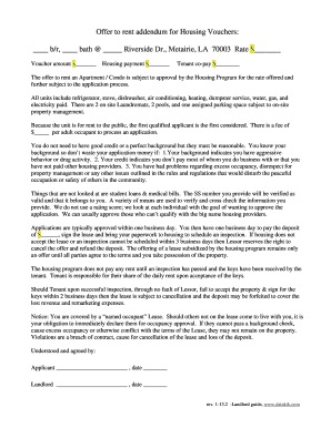 Housing Voucher Rent Addendum