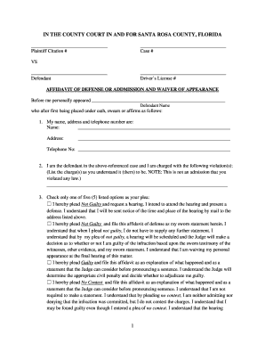 Affidavit of Defense or Admission and Waiver of Appearance