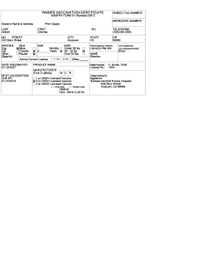 Rabies Vaccination Certificate