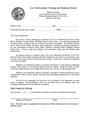 Law Enforcement Pre-Service Medical Certificate