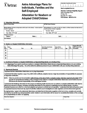 Aetna Newborn or Adopted Child Enrollment Form