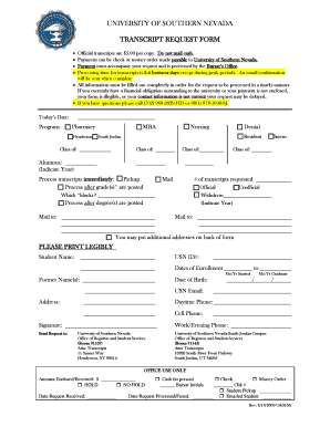 University of Southern Nevada Transcript Request Form