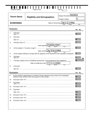 Clinical Trial Eligibility and Demographics Form
