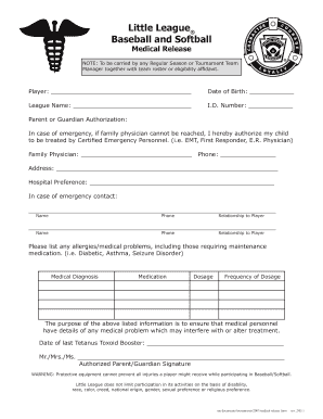 Little League Medical Release Form