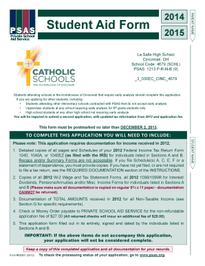 Student Aid Form 2014-2015