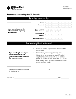 BlueCare TennCareSelect Health Records Request