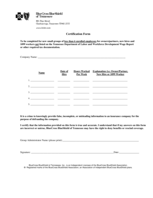 Tennessee Certification Form