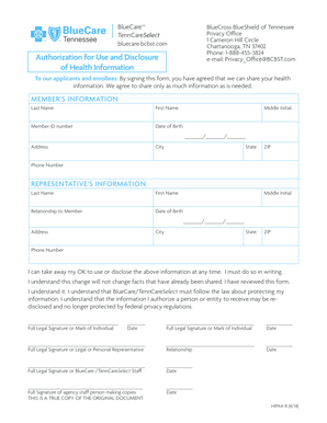 BlueCareSM Authorization for Use and Disclosure of Health Information