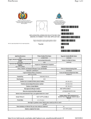 Bolivia Visa Application Form