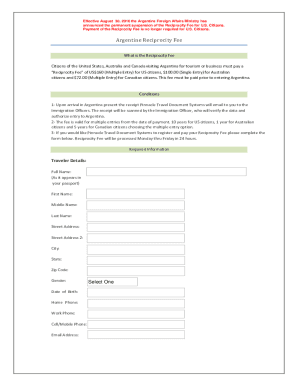 Argentine Reciprocity Fee Form