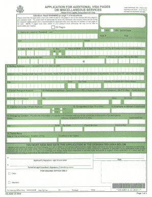 US Passport Visa Pages Application Form DS 4085