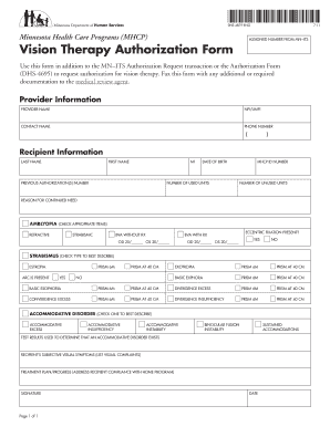 Minnesota Vision Therapy Authorization Form
